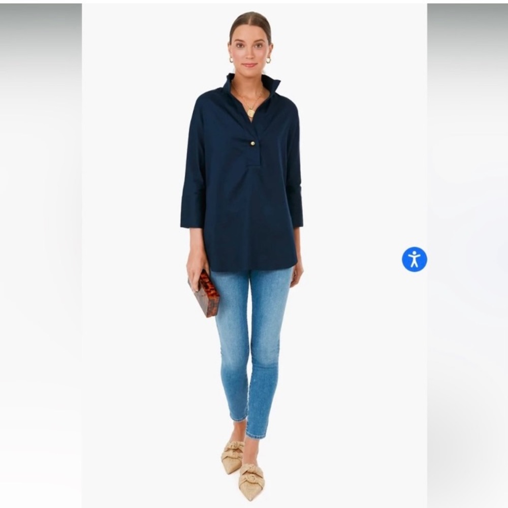Tuckernuck Willow Navy Blue Gold Buttons Tunic M